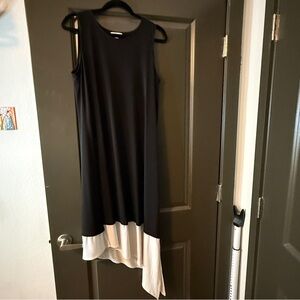 Calvin Klein Black Sleeveless Asymmetrical Dress with White Hem